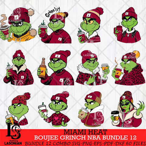 Miami Heat Boujee Grinch NBA Bundle 12 SVG Eps Dxf Png File, Digital Download, Instant Download