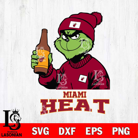 Miami Heat Grinch Drinking Beer Christmas Cut Files Cricut, Svg Dxf Eps Png file , Silhouette