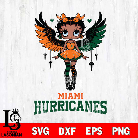 Miami Hurricanes Anglel Black Fan Girl Betty Boop, Svg Eps Dxf Png File, Digital Download