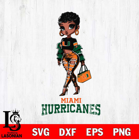 Miami Hurricanes Beautiful Black Fan Girl, Svg Eps Dxf Png File, Digital Download