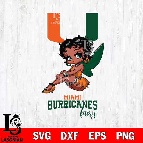 Miami Hurricanes Beauty Black Fairy Betty Boop, Svg Eps Dxf Png File, Digital Download