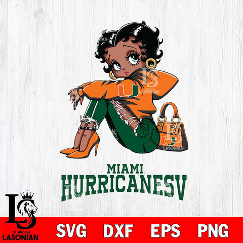 Miami Hurricanes Betty Boop Black Fan Girl Svg Eps Dxf Png File, Digital Download, Instant Download