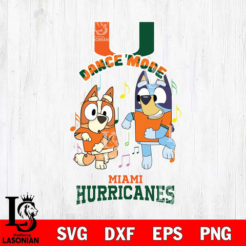 Miami Hurricanes Bluey Bingo Dance Mode Svg Eps Dxf Png File, NCAA svg, Digital Download, Instant Download