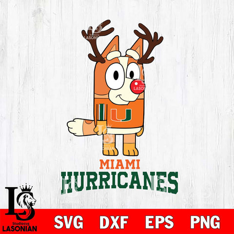 Miami Hurricanes Bluey Chilli Christmas Deer Svg Eps Dxf Png File, Digital Download