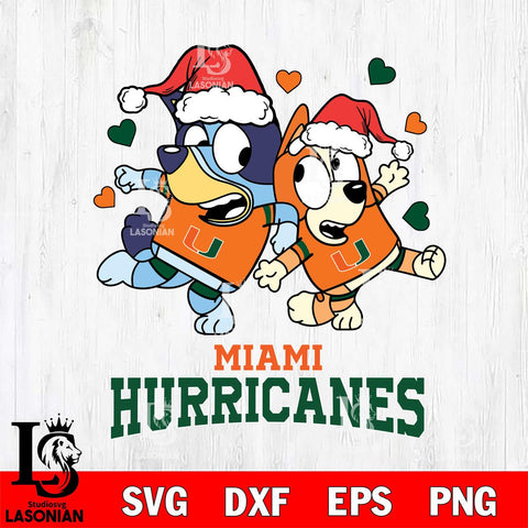 Miami Hurricanes Bluey Christmas NFL Svg Eps Dxf Png File, Digital Download