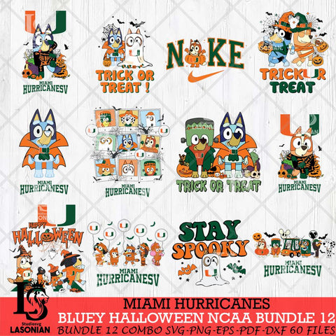 Miami Hurricanes Bluey Halloween NCAA 12 SVG Eps Dxf Png File, Bundle NCAA svg, Digital Download, Instant Download