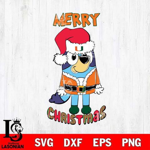 Miami Hurricanes Bluey Merry Christmas Bluey Santa Claus Svg Eps Dxf Png File, Digital Download