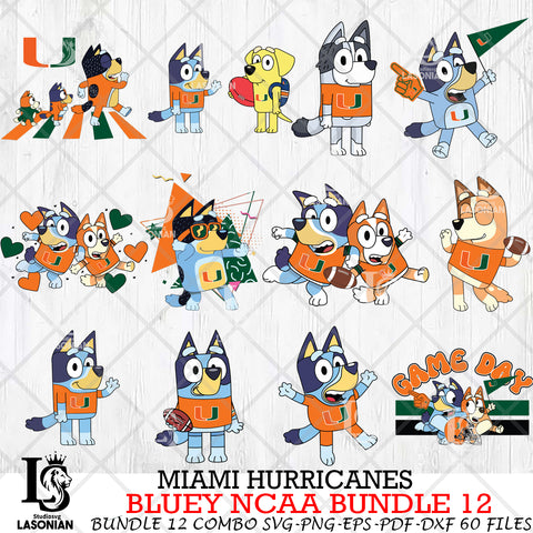 Miami Hurricanes Bluey NCAA Bundle 12 Svg Eps Dxf Png File, Digital Download, Instant Download