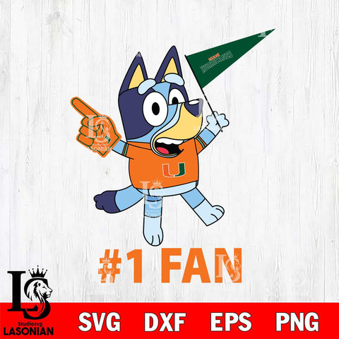 Miami Hurricanes Bluey #1 Fan Svg Eps Dxf Png File,NCAA Svg Files,Bluey svg ,Digital Download ,Instant Download, Cricut File