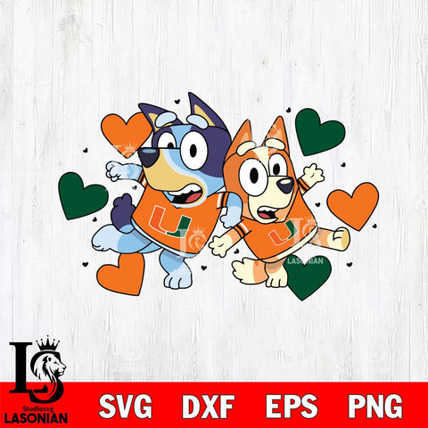 Miami Hurricanes Bluey heart Svg Eps Dxf Png File, Digital Download, Instant Download