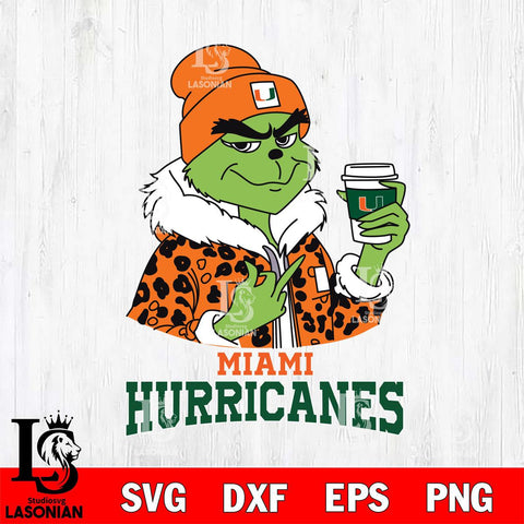 Miami Hurricanes Boujee Grinch Leopard Christmas Cut Files Cricut, Svg Dxf Eps Png file, Digital download , Silhouette