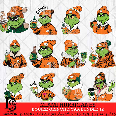 Miami Hurricanes Boujee Grinch NCAA Bundle 12 SVG Eps Dxf Png File, Digital Download, Instant Download