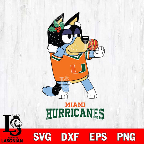 Miami Hurricanes Christmas Bluey Bandit Heeler Cut Files,Bluey Cricut,Christmas Svg , Bluey svg , Digital Download, dxf eps png pdf file