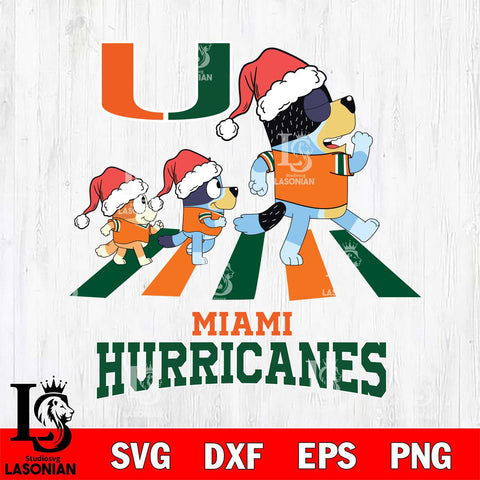 Miami Hurricanes Christmas Family Bluey Walking Cut Files,Bluey Cricut,Christmas Svg , Bluey svg , Digital Download, dxf eps png pdf file