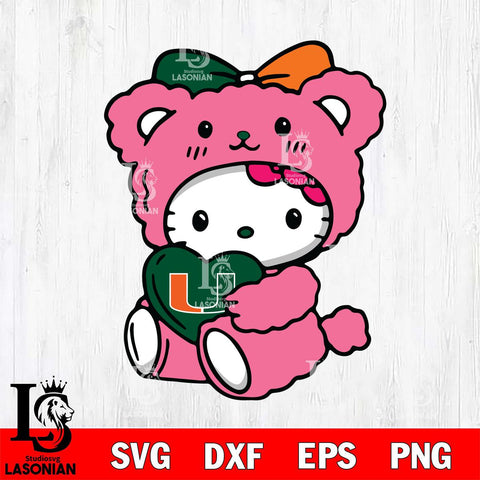 Miami Hurricanes Cute Hello Kitty 3 Svg Eps Dxf Png File, Digital Download, Instant Download