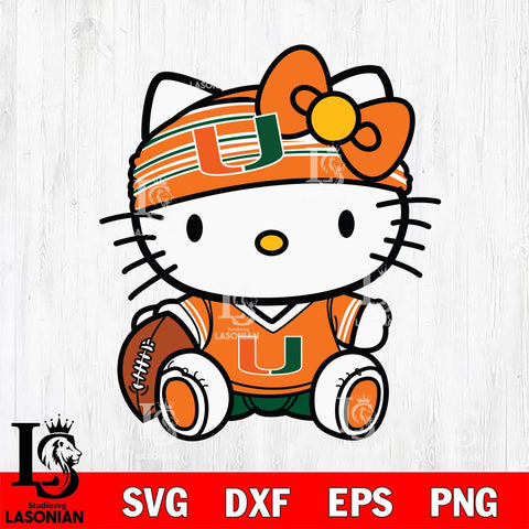 Miami Hurricanes Cute Hello Kitty Football 12 Svg Eps Dxf Png File, NCAA svg, Digital Download, Instant Download