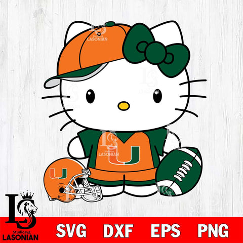 Miami Hurricanes Cute Hello Kitty Football 4 Svg Eps Dxf Png File, NCAA svg, Digital Download, Instant Download