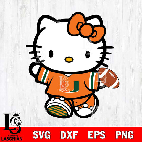 Miami Hurricanes Cute Hello Kitty Football 7 Svg Eps Dxf Png File, NCAA svg, Digital Download, Instant Download