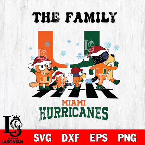 Miami Hurricanes Family Bluey Christmas Svg Eps Dxf Png File, Digital Download