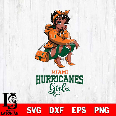 Miami Hurricanes Fashion Black Fan Girl Betty Boop, Svg Eps Dxf Png File, Digital Download