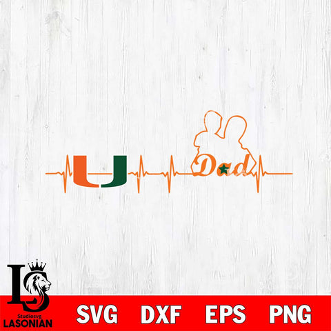 Miami Hurricanes Father Heart Beat Svg Eps Dxf Png File, Digital Download, Instant Download