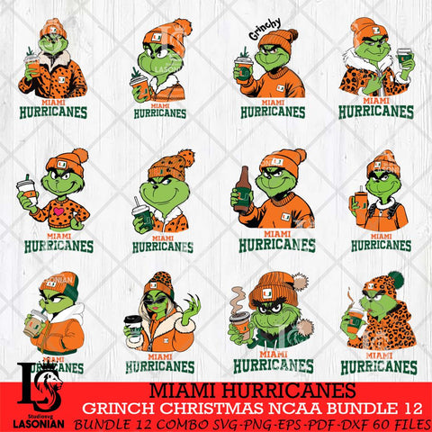 Miami Hurricanes Grinch Christmas NCAA Bundle 12 Svg Eps Dxf Png File,Cricut files, Digital Download, Instant Download