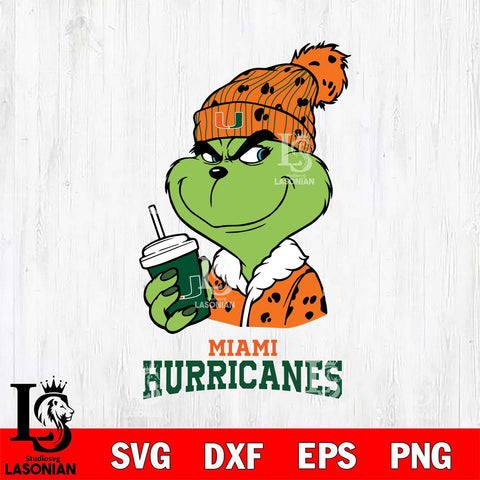 Miami Hurricanes Grinch Cofffe Christmas Cut Files Cricut, Svg Dxf Eps Png file, Digital download , Silhouette