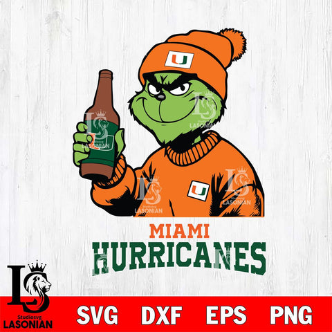 Miami Hurricanes Grinch Drinking Beer Christmas Cut Files Cricut, Svg Dxf Eps Png file, Digital download , Silhouette