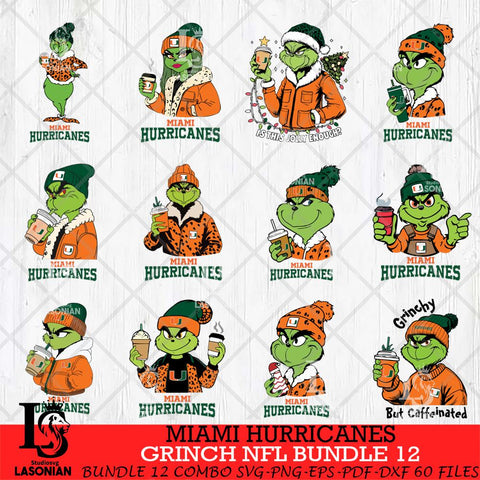 Miami Hurricanes Grinch NCAA Bundle 12 SVG Eps Dxf Png File, Digital Download, Instant Download