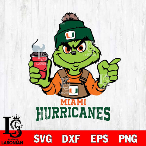 Miami Hurricanes Grinch with coffee Svg Eps Dxf Png File, Digital Download, Instant Download