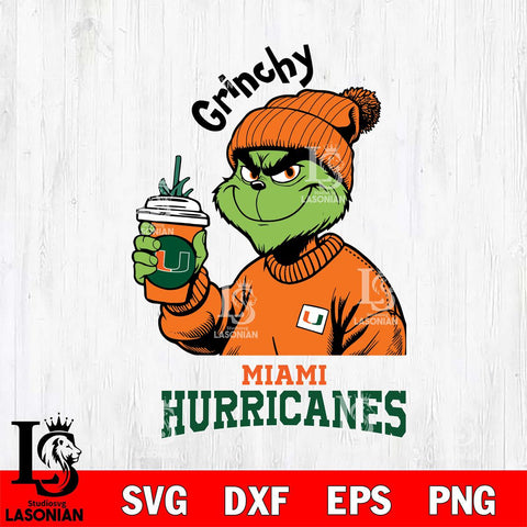 Miami Hurricanes Grinchy Bougie Christmas Cut Files Cricut, Svg Dxf Eps Png file, Digital download , Silhouette