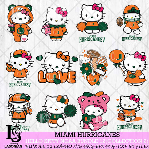 Miami Hurricanes Hello Kitty Bundle 12 SVG Svg Eps Dxf Png File, Digital Download, Instant Download