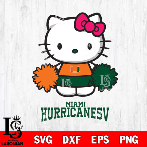 Miami Hurricanes Hello Kitty Cheerleader 2 Svg Eps Dxf Png File, Digital Download, Instant Download