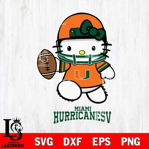 Miami Hurricanes Hello Kitty NCAA 4 Svg Eps Dxf Png File, Digital Download, Instant Download