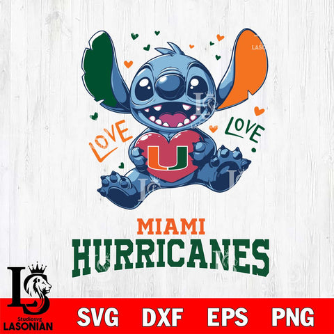 Miami Hurricanes Love Stitch, Svg Eps Dxf Png File, Digital Download