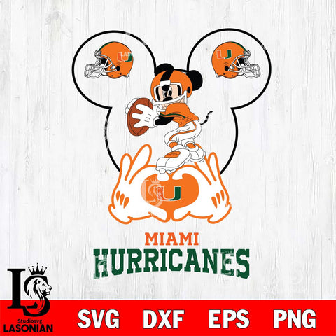 Miami Hurricanes Mickey Heart Rugby Svg Eps Dxf Png File, Digital Download ,Instant Download, Cricut File