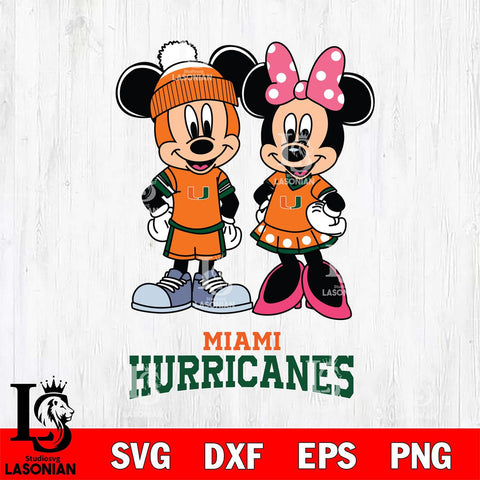 Miami Hurricanes Mickey Minnie Mouse Pink Svg Eps Dxf Png File, NCAA svg , File Cut , Digital Download , Instant Download, Cut Svg Files