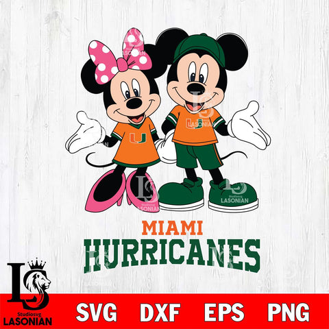 Miami Hurricanes Mickey Minnie Mouse Sport Svg Eps Dxf Png File, NCAA svg , File Cut , Digital Download , Instant Download, Cut Svg Files