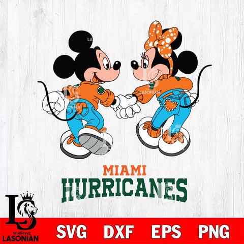 Miami Hurricanes Mickey Minnie Valentine Rugby Svg Eps Dxf Png File, Digital Download ,Instant Download, Cricut File