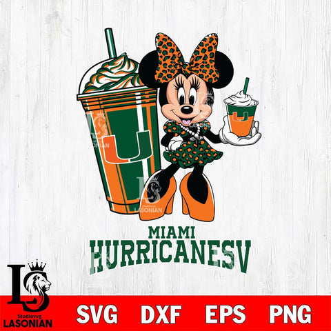 Miami Hurricanes Minnie Mouse Fan And Coffee Svg Eps Dxf Png File, Digital Download, Instant Download