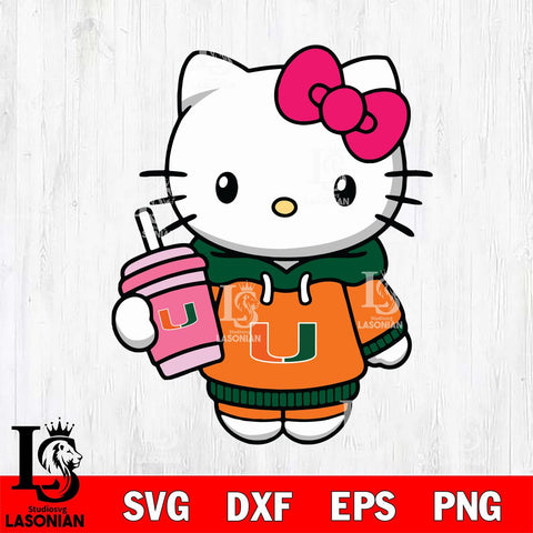 Miami Hurricanes Pretty Hello Kitty Svg Eps Dxf Png File, Digital Download, Instant Download