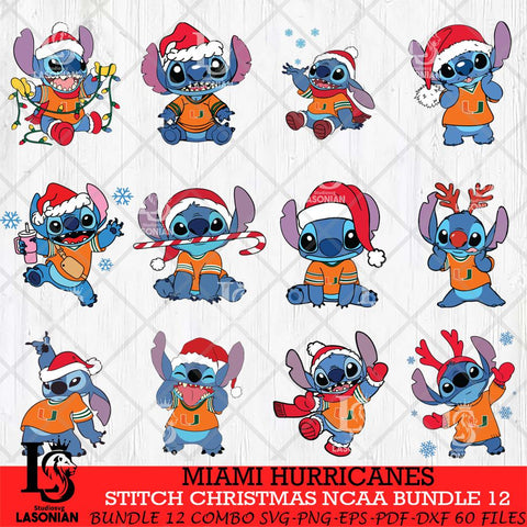 Miami Hurricanes Stitch Christmas NCAA Bundle 12 Svg Eps Dxf Png File, Digital Download, Instant Download