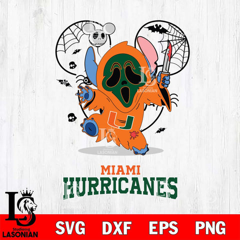 Miami Hurricanes Stitch Ghost Face Halloween 2 Svg Eps Dxf Png File, Digital Download, Instant Download