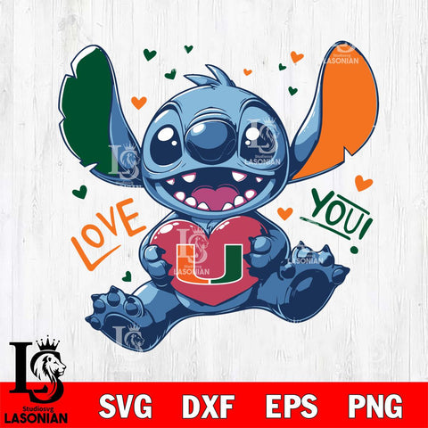 Miami Hurricanes Stitch Love Svg Eps Dxf Png File, NCAA svg, Digital Download, Instant Download