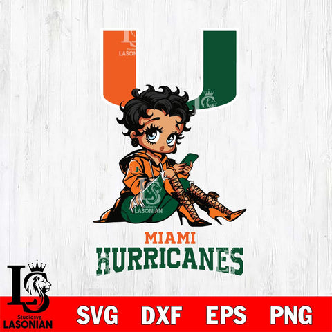 Miami Hurricanes Style Black Fan Girl Betty Boop, Svg Eps Dxf Png File, Digital Download