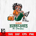 Miami Hurricanes #1 Black Fan Girl Betty Boop, Svg Eps Dxf Png File, Digital Download