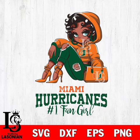 Miami Hurricanes #1 beauty Black Fan Girl, Svg Eps Dxf Png File, Digital Download