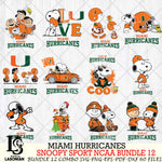 Miami Hurricanes  Snoopy NCAA Bundle 12 SVG Svg Eps Dxf Png File, Digital Download