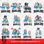 Miami Marlins Bluey & Bingo MLB Bundle 12 SVG Eps Dxf Png File, Bundle MLB svg, Digital Download, Instant Download