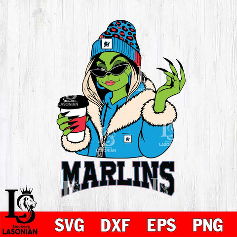 Miami Marlins Boujee Grinch Girls Christmas Cut Files Cricut, Svg Dxf Eps Png file , Silhouette